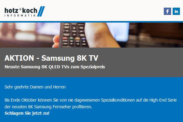 AKTION - SAMSUNG 8K TV Newsletter vom 11.10.2019