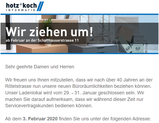 Newsletter - Wir ziehen um!